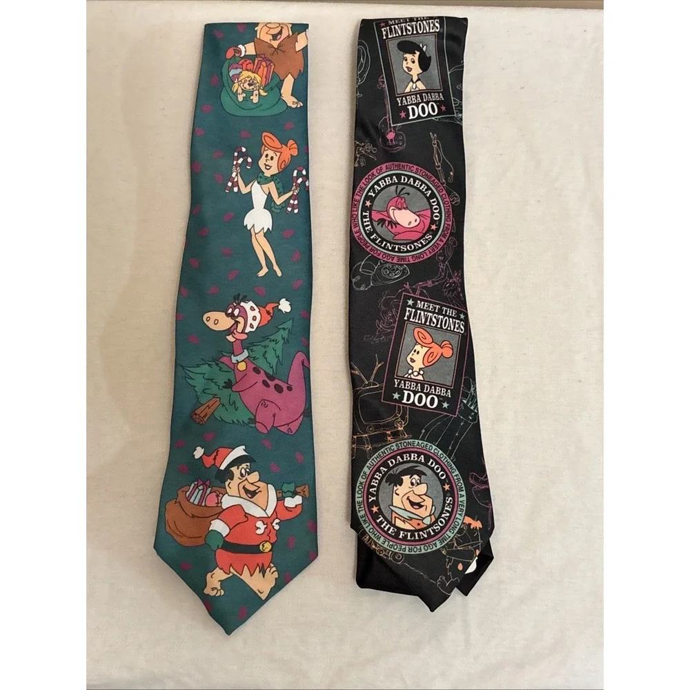 Ralph Marlin The Flintstones Mens Tie Lot Of 2 Fred Barney Dino Pebbles Wilma